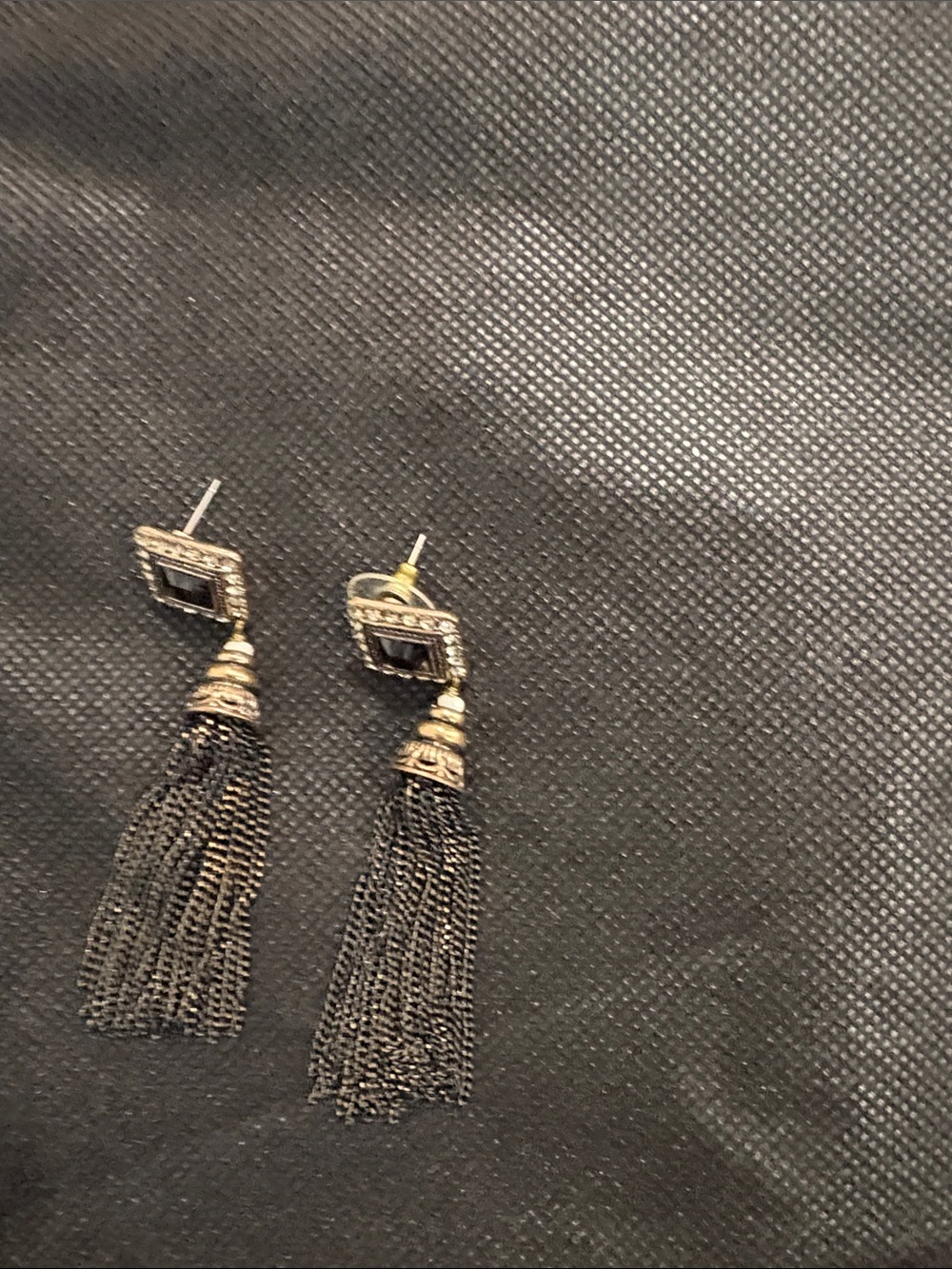 Gold and Black Tassel Drop Earrings - Elegant Women's Jewelry